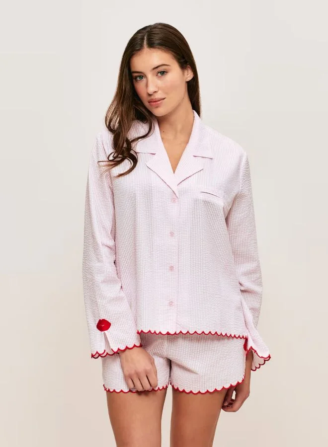 Cotton striped shirt with lips pattern